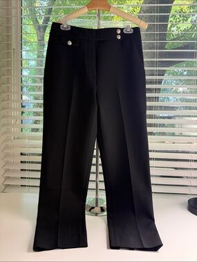 Veronica Beard Black Wide-Leg Dress Pants with Silver Buttons